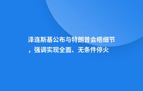 泽连斯基公布与特朗普会晤细节,强调实现全面、无条件停火