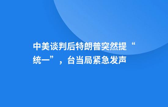 中美谈判后特朗普突然提“统一”，台当局紧急发声