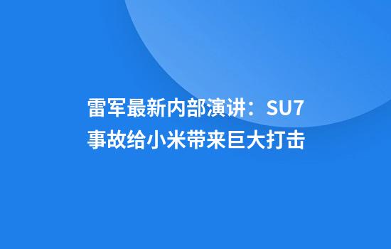 雷军最新内部演讲：SU7事故给小米带来巨大打击