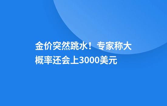 金价突然跳水!专家称大概率还会上3000美元