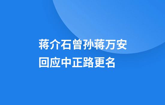 蒋介石曾孙蒋万安回应中正路更名
