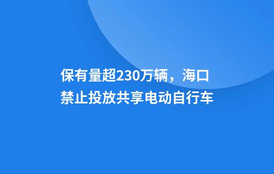 保有量超230万辆，海口禁止投放共享电动自行车