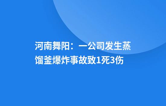 河南舞阳:一公司发生蒸馏釜爆炸事故致1死3伤