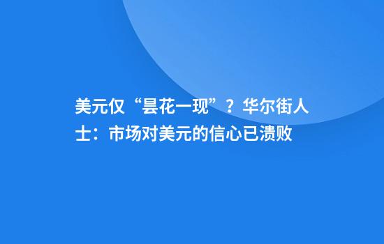 美元仅“昙花一现”？华尔街人士：市场对美元的信心已溃败