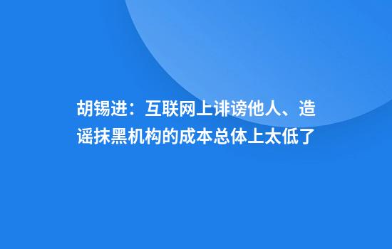 胡锡进：互联网上诽谤他人、造谣抹黑机构的成本总体上太低了