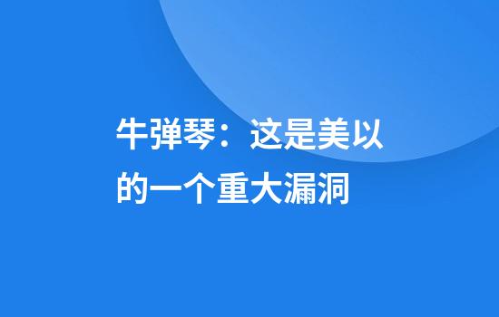 牛弹琴：这是美以的一个重大漏洞