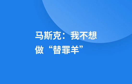 马斯克：我不想做“替罪羊”