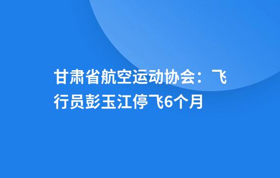 甘肃省航空运动协会：飞行员彭玉江停飞6个月