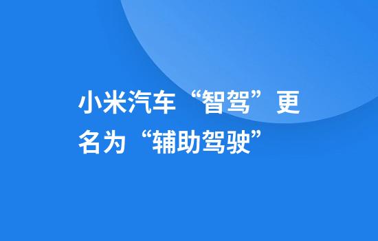 小米汽车“智驾”更名为“辅助驾驶”