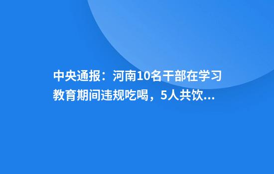 中央通报：河南10名干部在学习教育期间违规吃喝，5人共饮4瓶白酒，1人饮酒后当日下午死亡