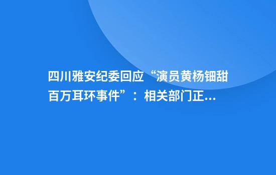 四川雅安纪委回应“演员黄杨钿甜百万耳环事件”：相关部门正在处理