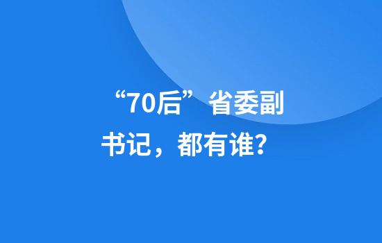 “70后”省委副书记,都有谁?